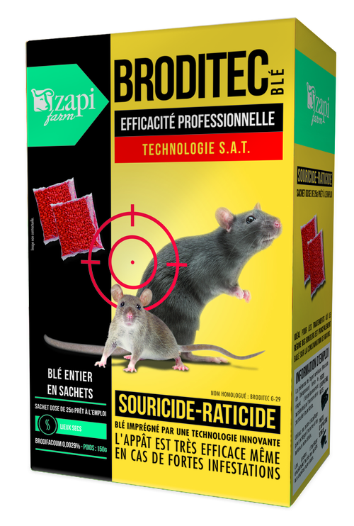 Raticide et Souricide blé entier sachet 25 g – Boite de 150g Zapi ...